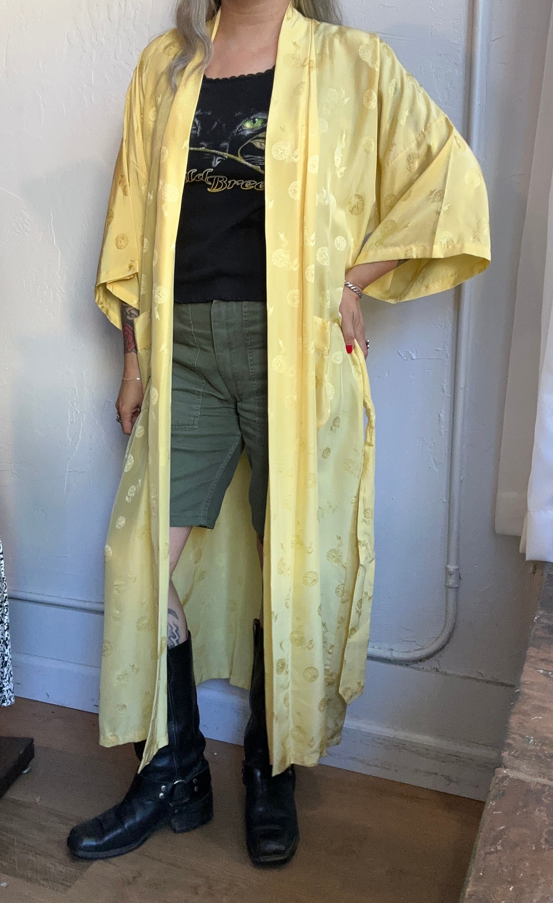 Yellow silk Chinese robe
