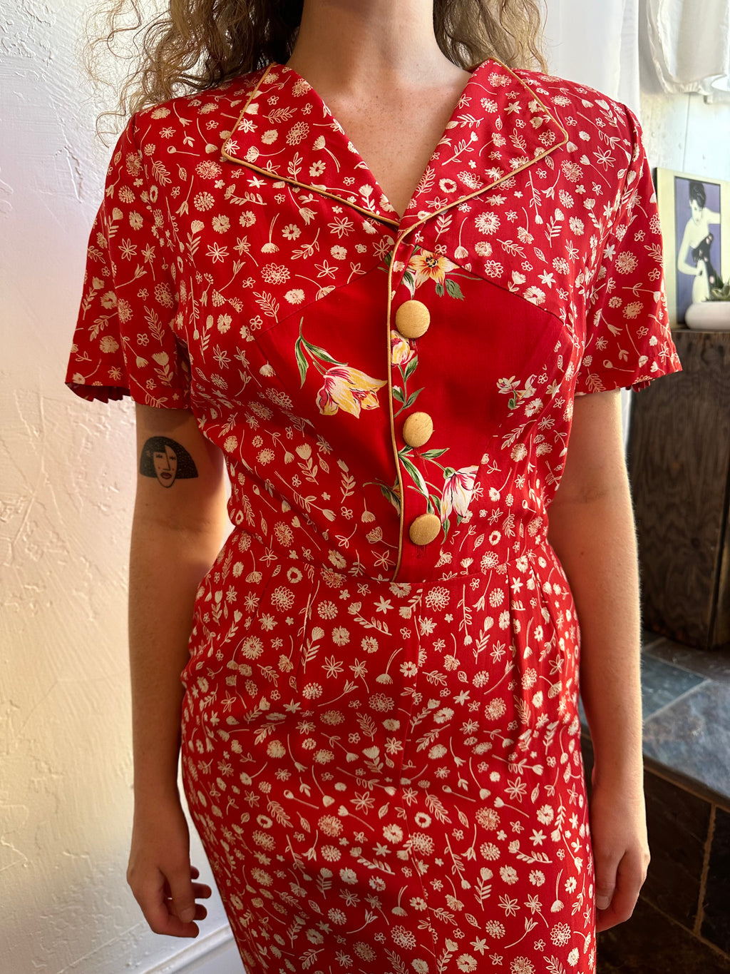 Abacus red floral s/s dress