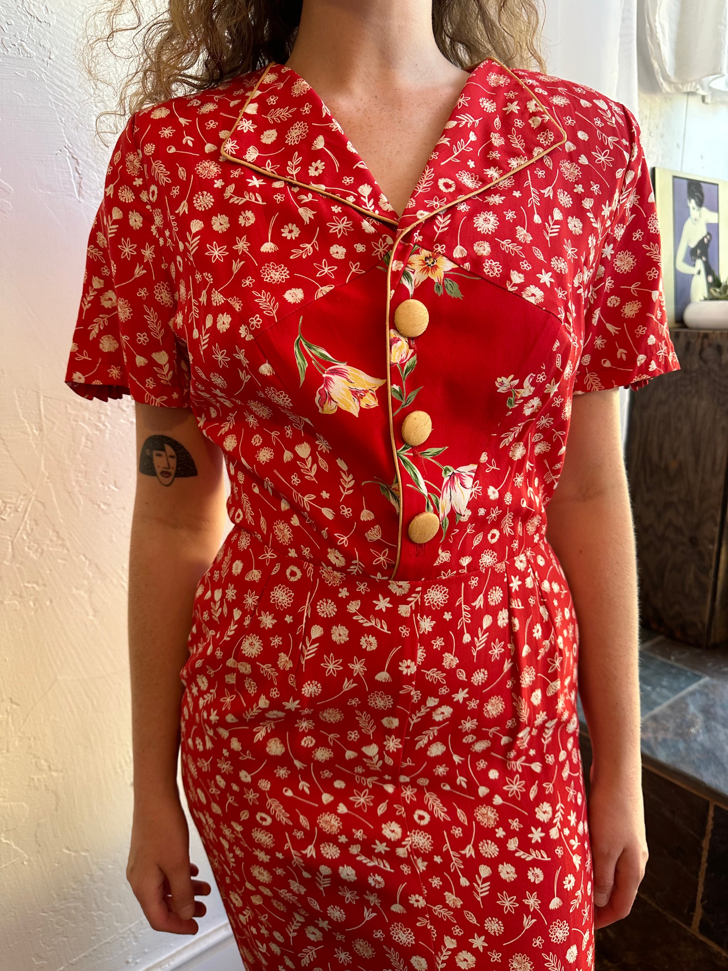 Abacus red floral s/s dress