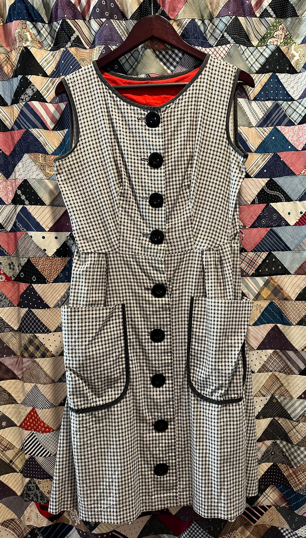 Loralyn B&W gingham button front dress