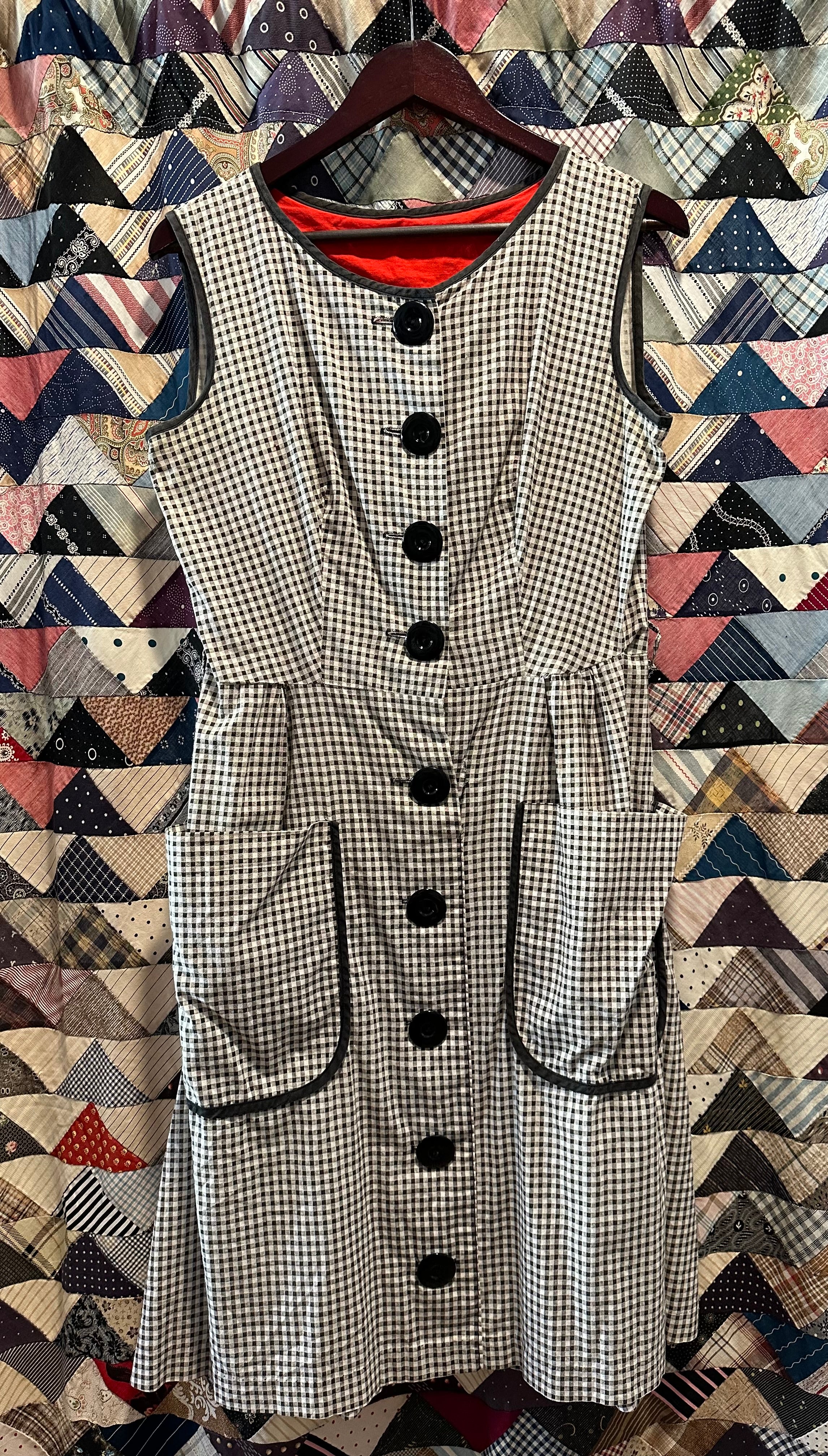 Loralyn B&W gingham button front dress