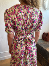 Load image into Gallery viewer, 70s Barkcloth White Floral Maxi Dress
