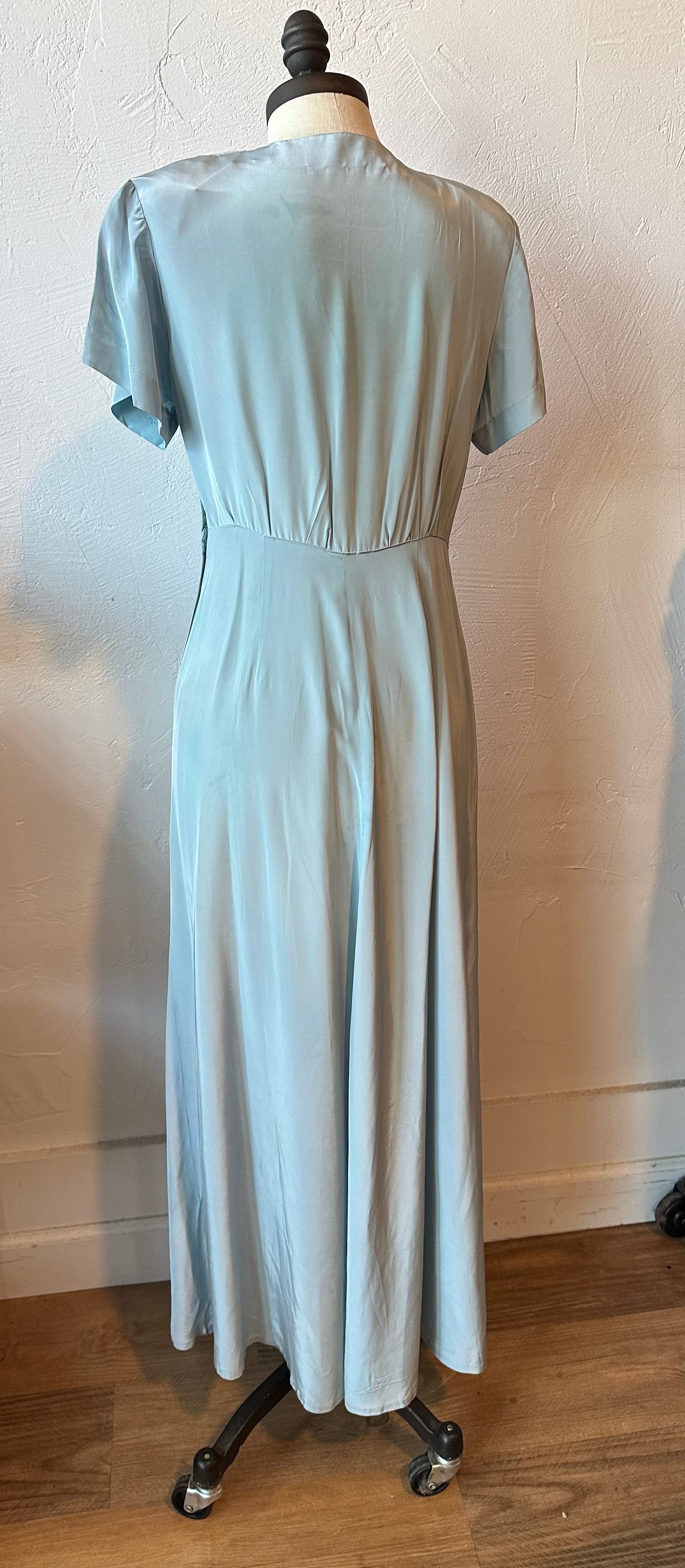 40s baby blue rayon gathered dress
