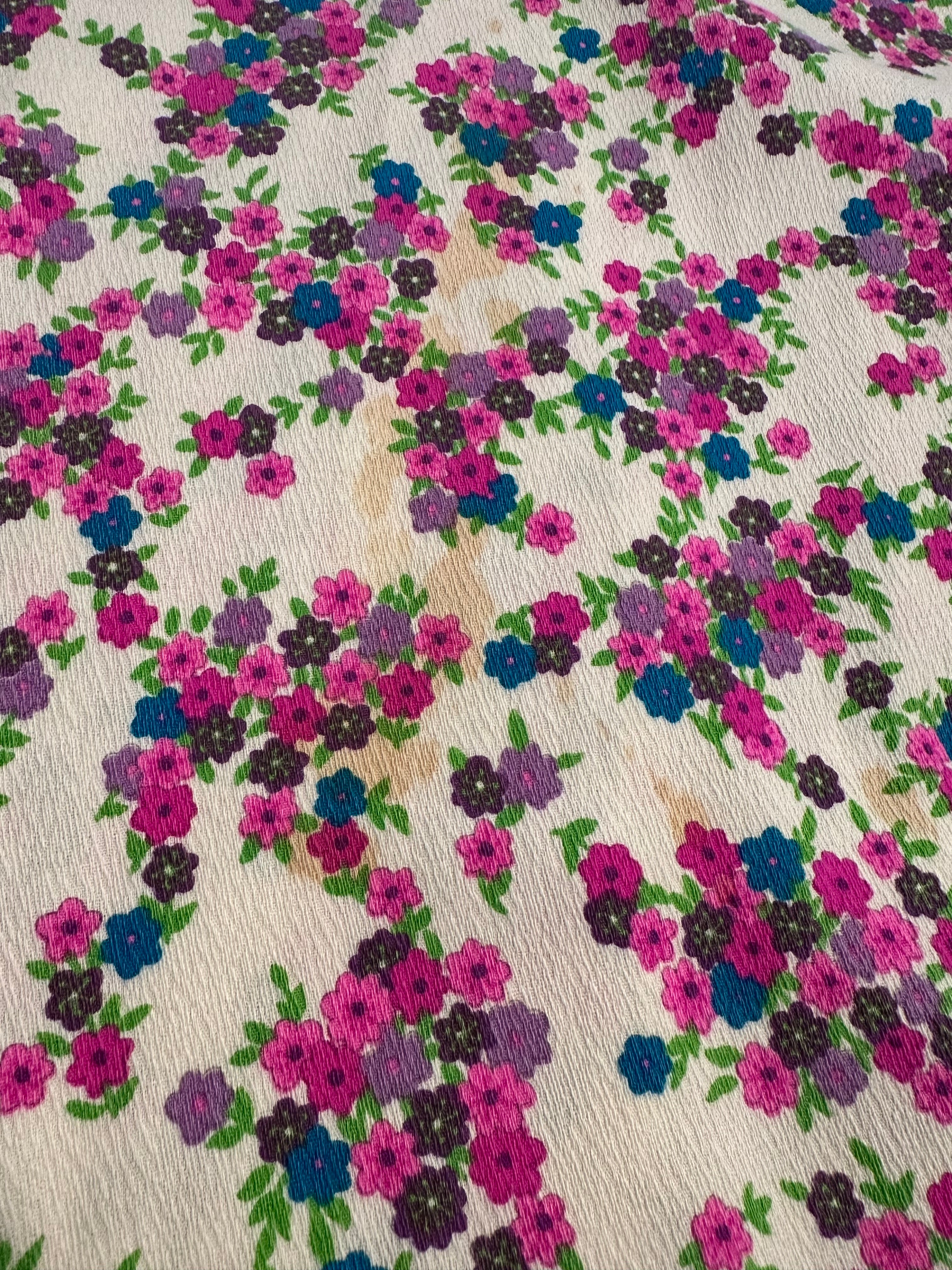 70s Barkcloth White Floral Maxi Dress