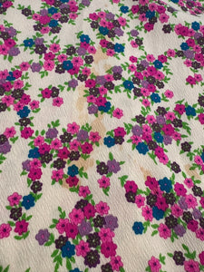 70s Barkcloth White Floral Maxi Dress