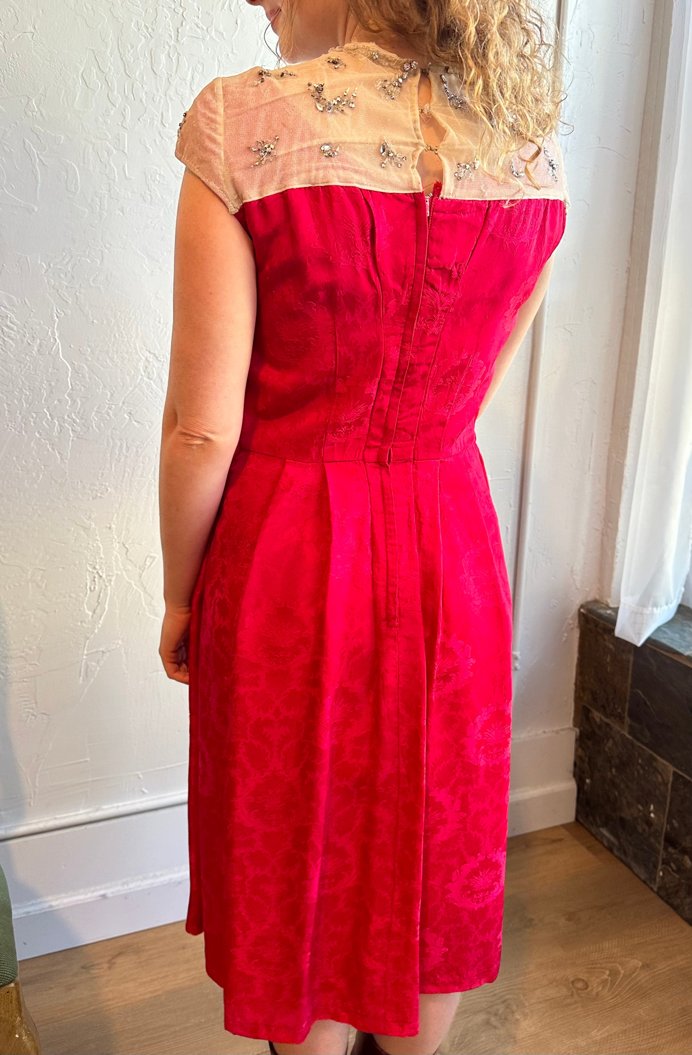 50s pink rhinestone dress