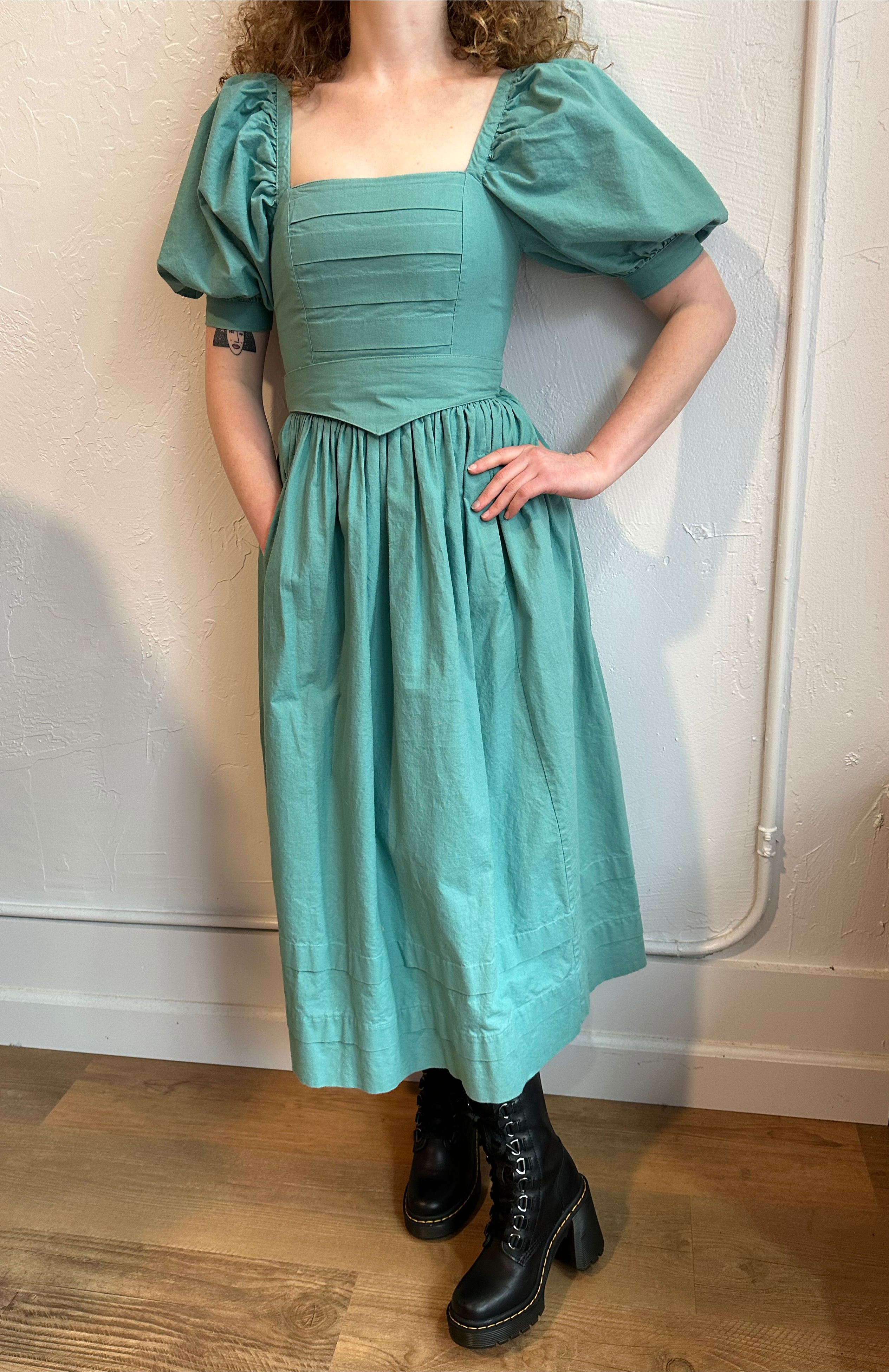 Laura Ashley seafoam puff sleeve dress