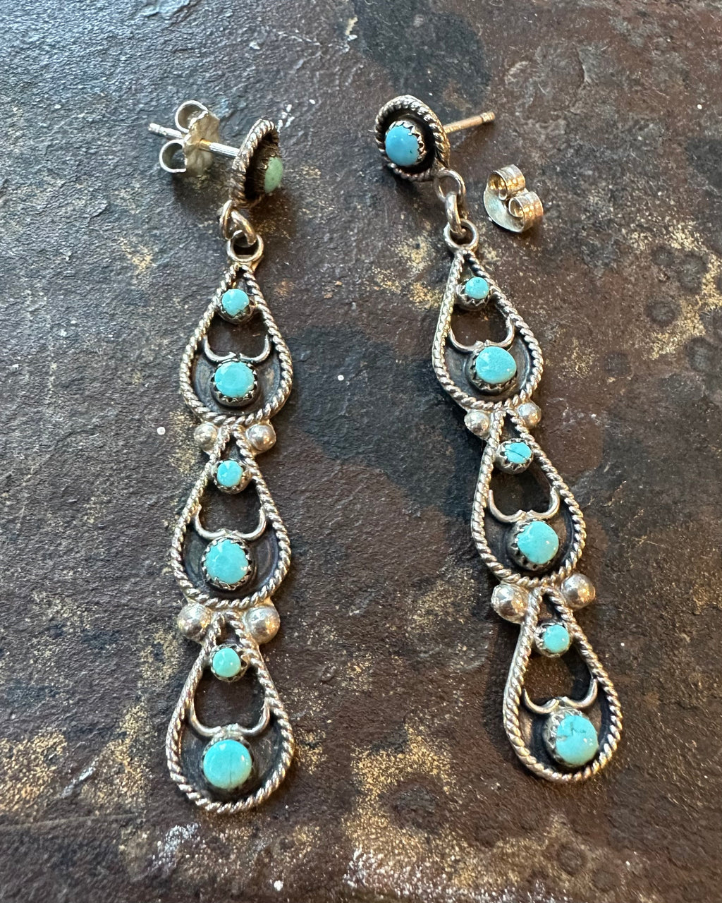 Zuni long oval turquoise earrings