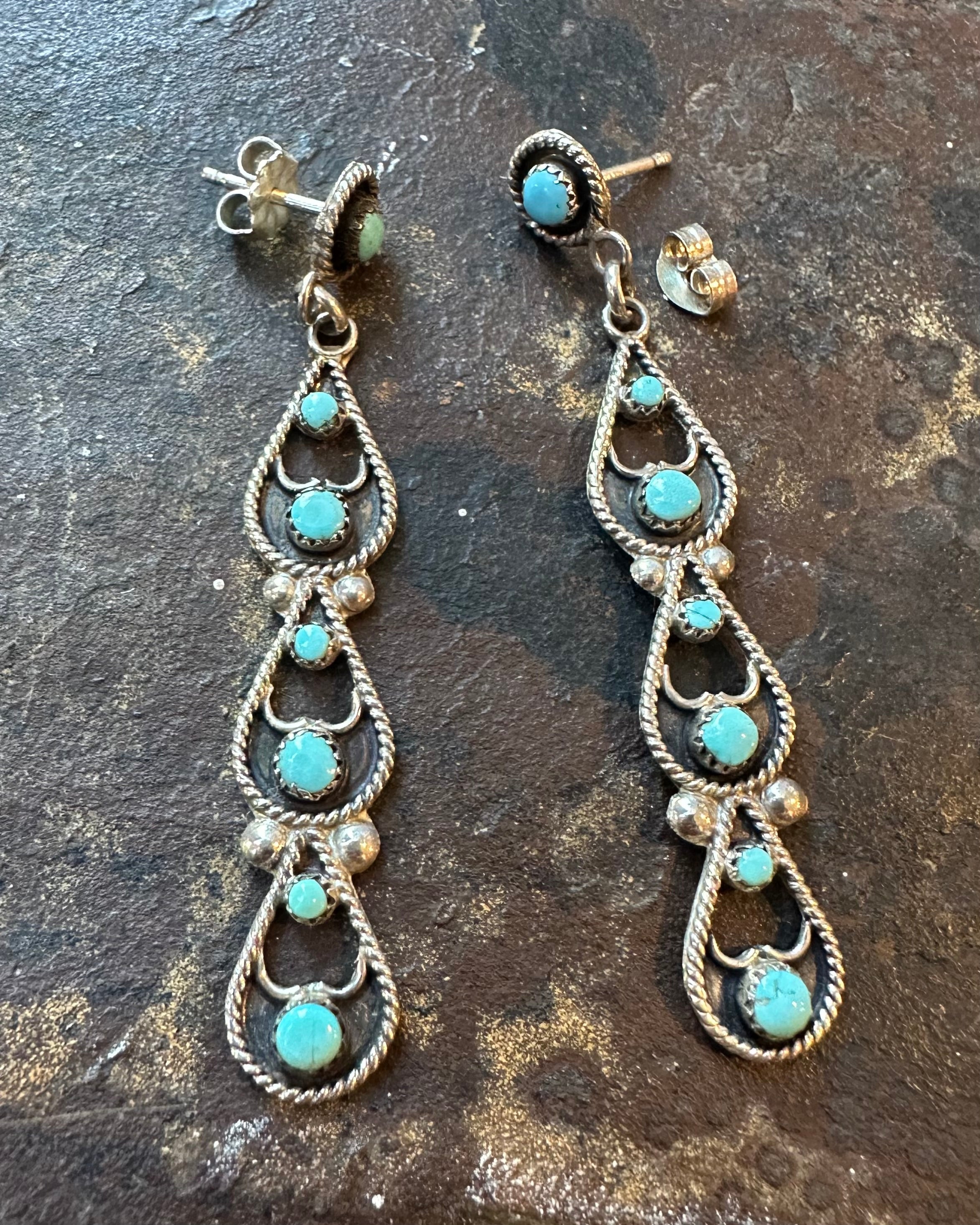 Zuni long oval turquoise earrings