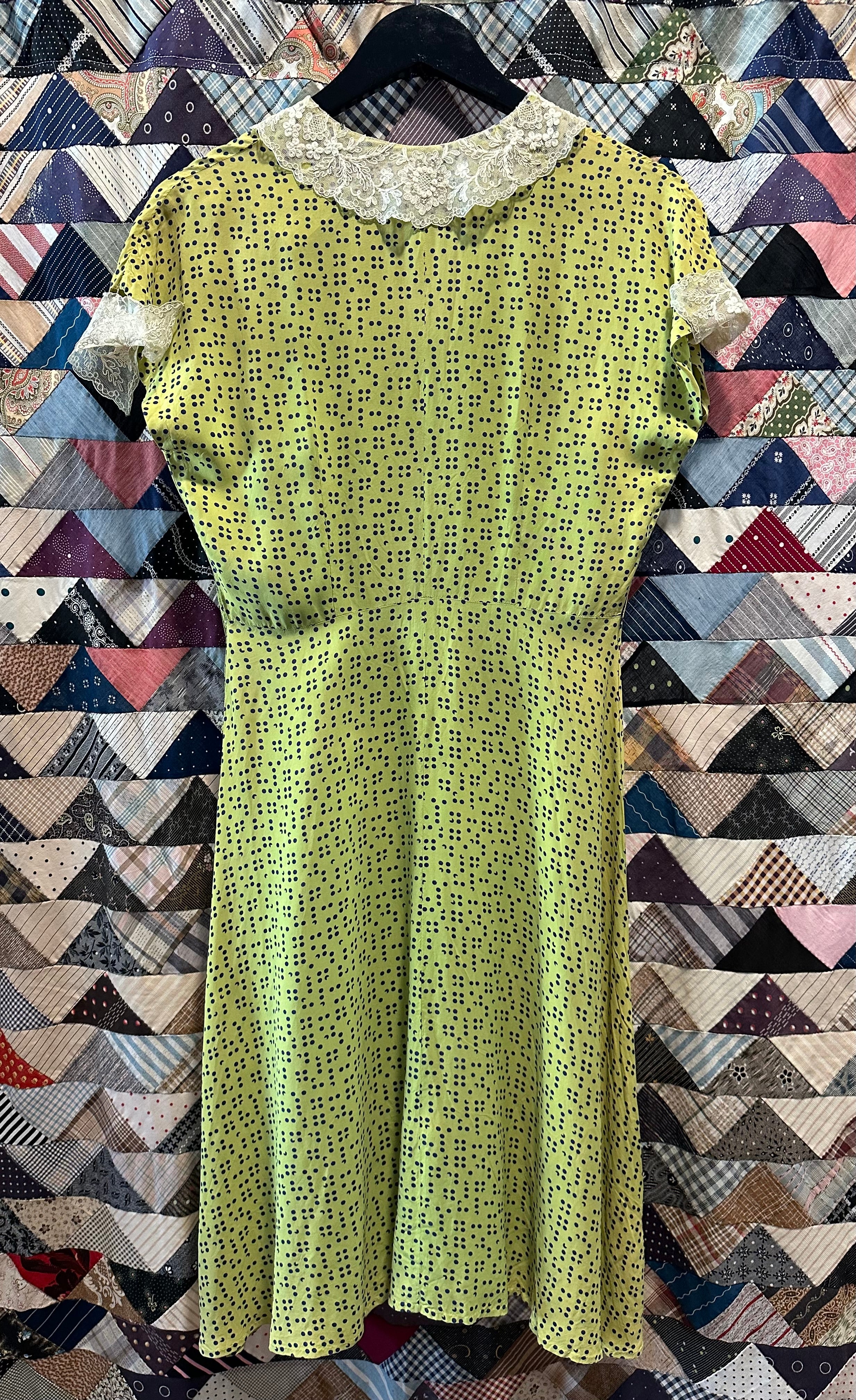 30s/40s lime green dot rayon dress