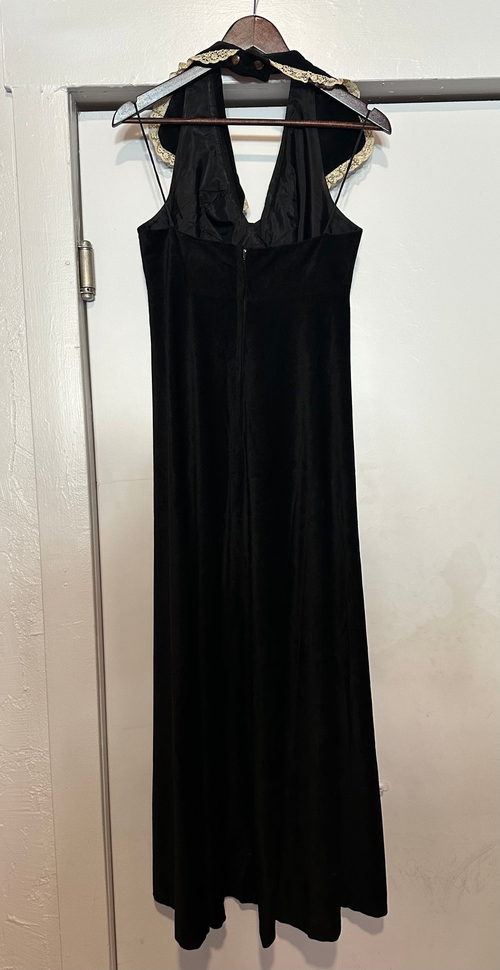 70s Byer black halter maxi w/collar