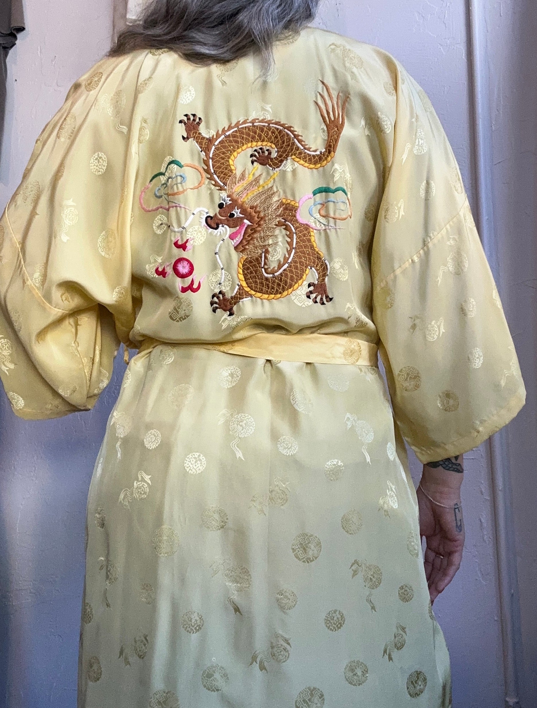 Yellow silk Chinese robe