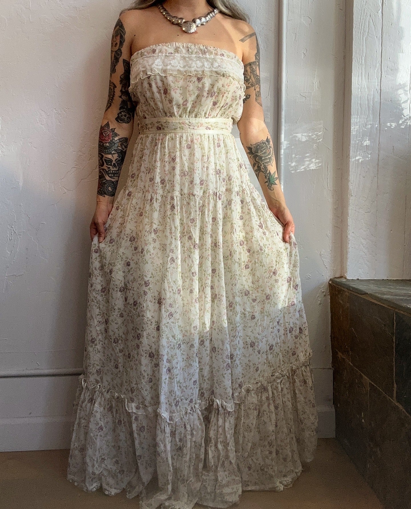 Gunne sax floral strapless dress