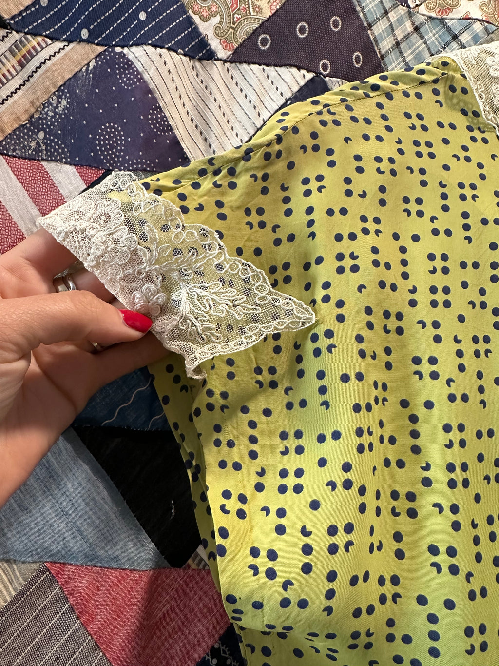 30s/40s lime green dot rayon dress