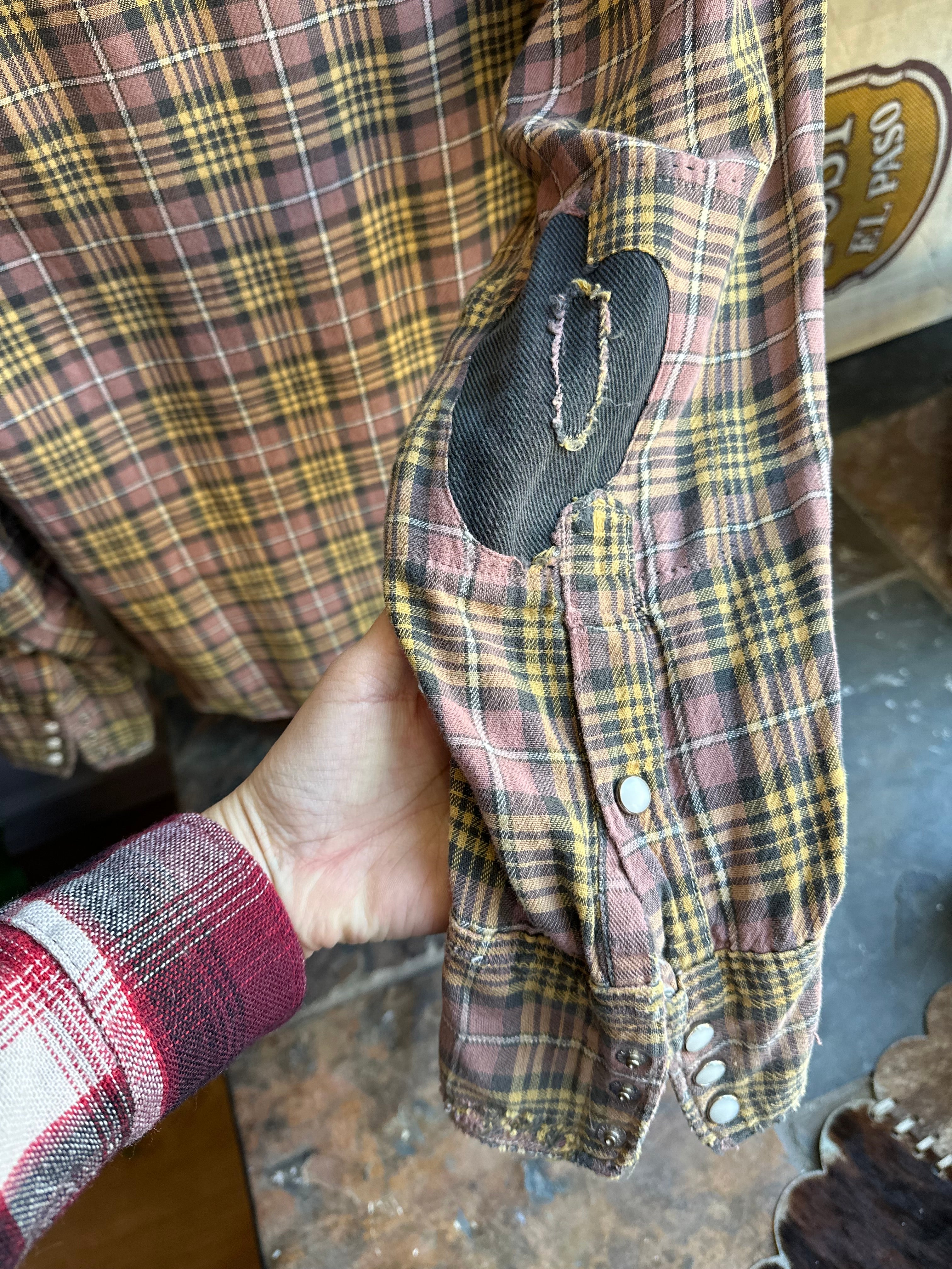 60s Wrangler brown plaid snap shirt