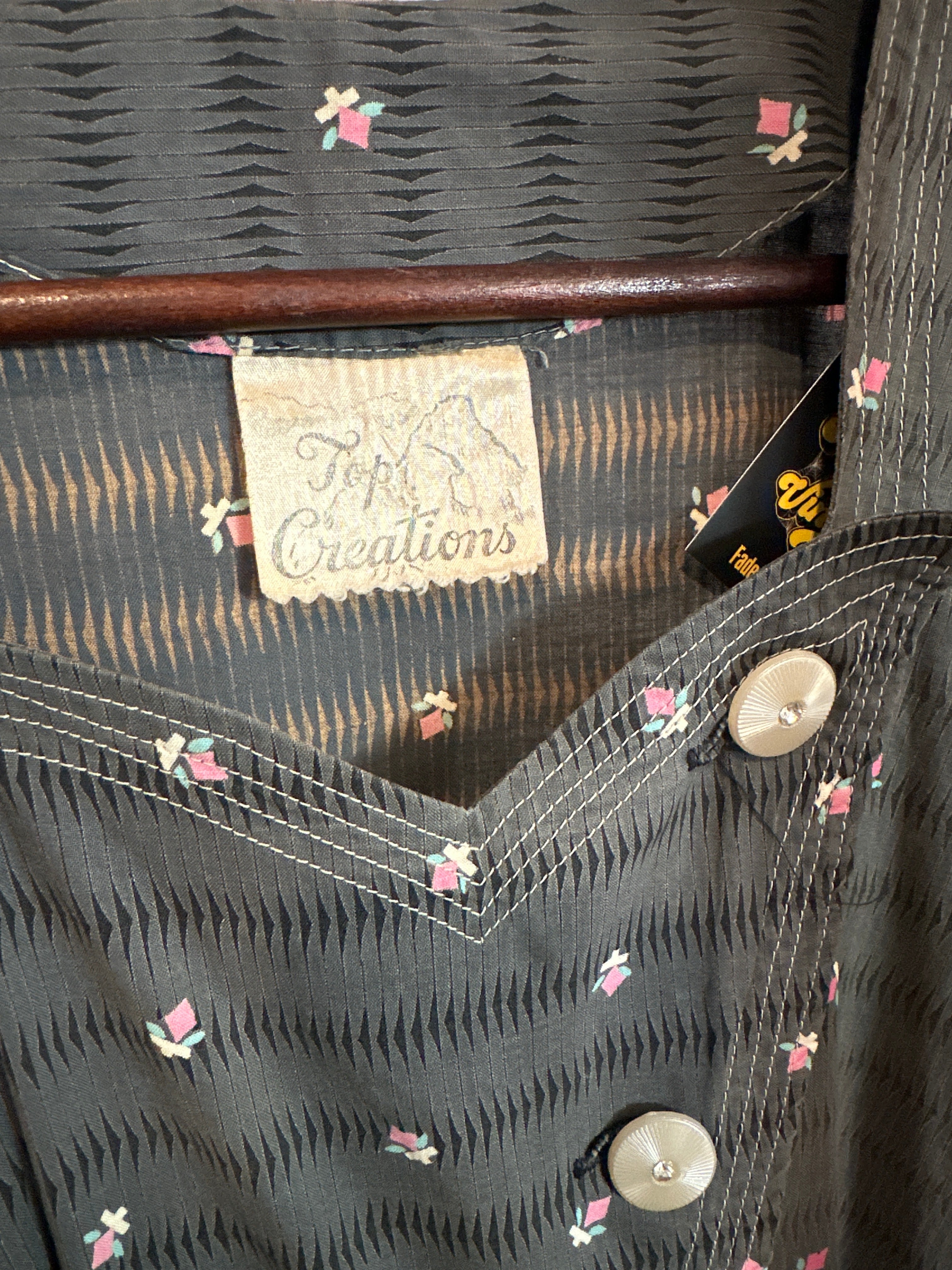 40s gray rose cotton button front dress