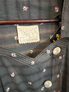 40s gray rose cotton button front dress