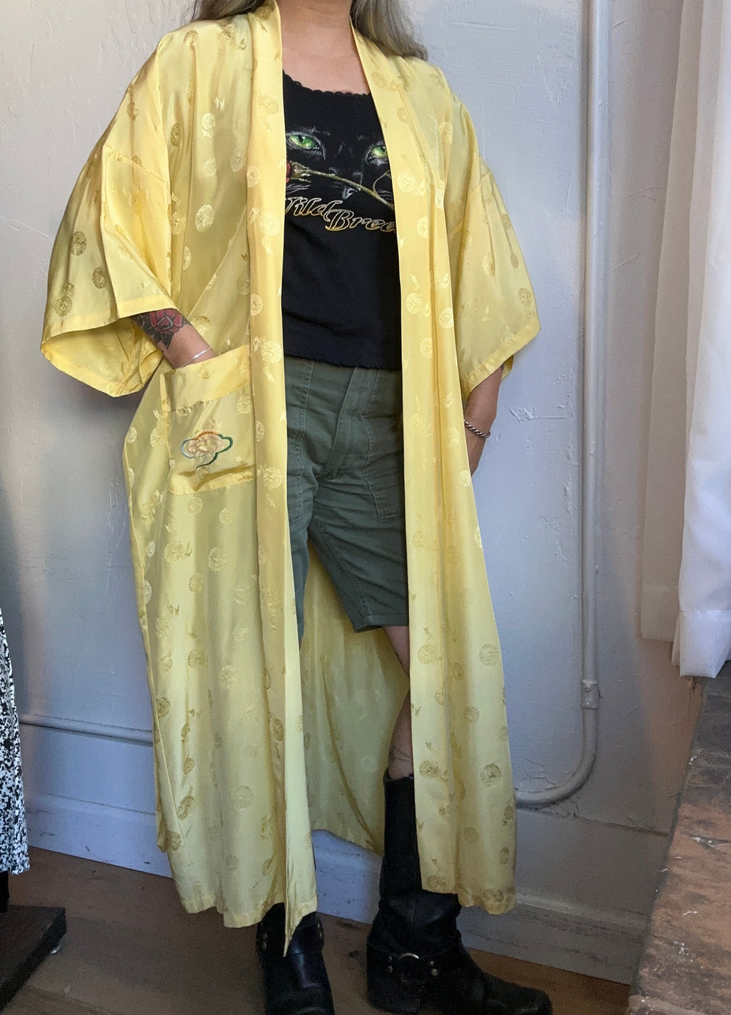 Yellow silk Chinese robe