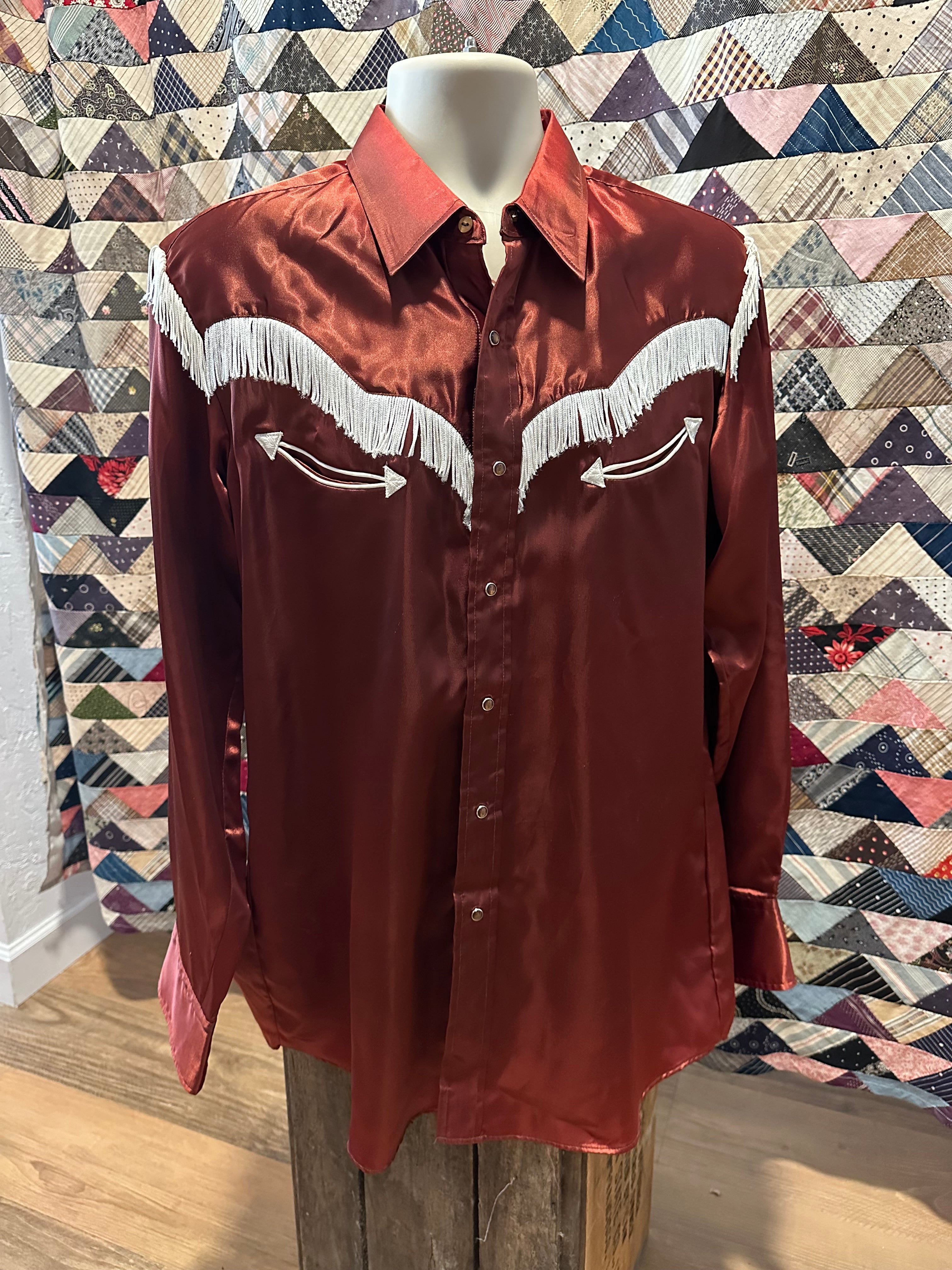 Miller satin & fringe pearl snap shirt