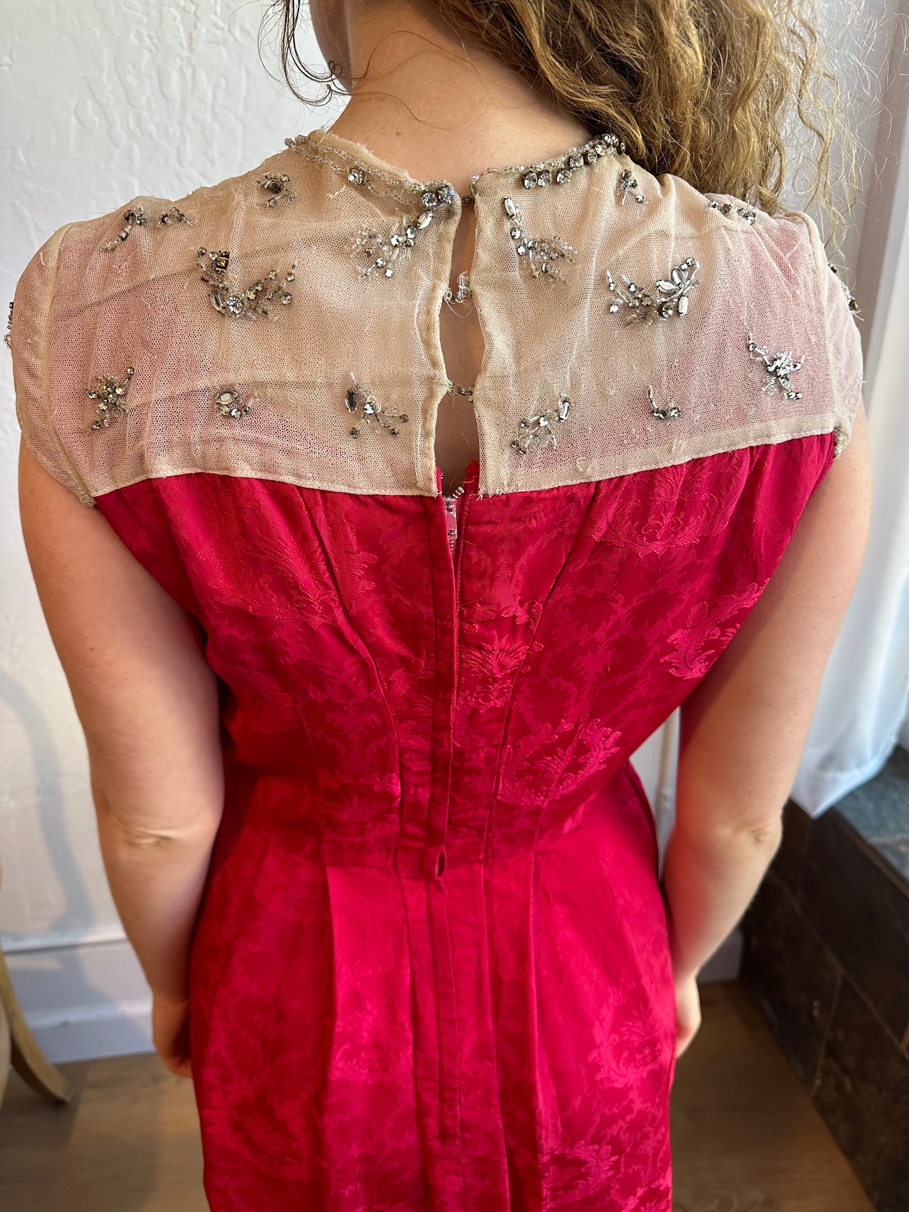 50s pink rhinestone dress