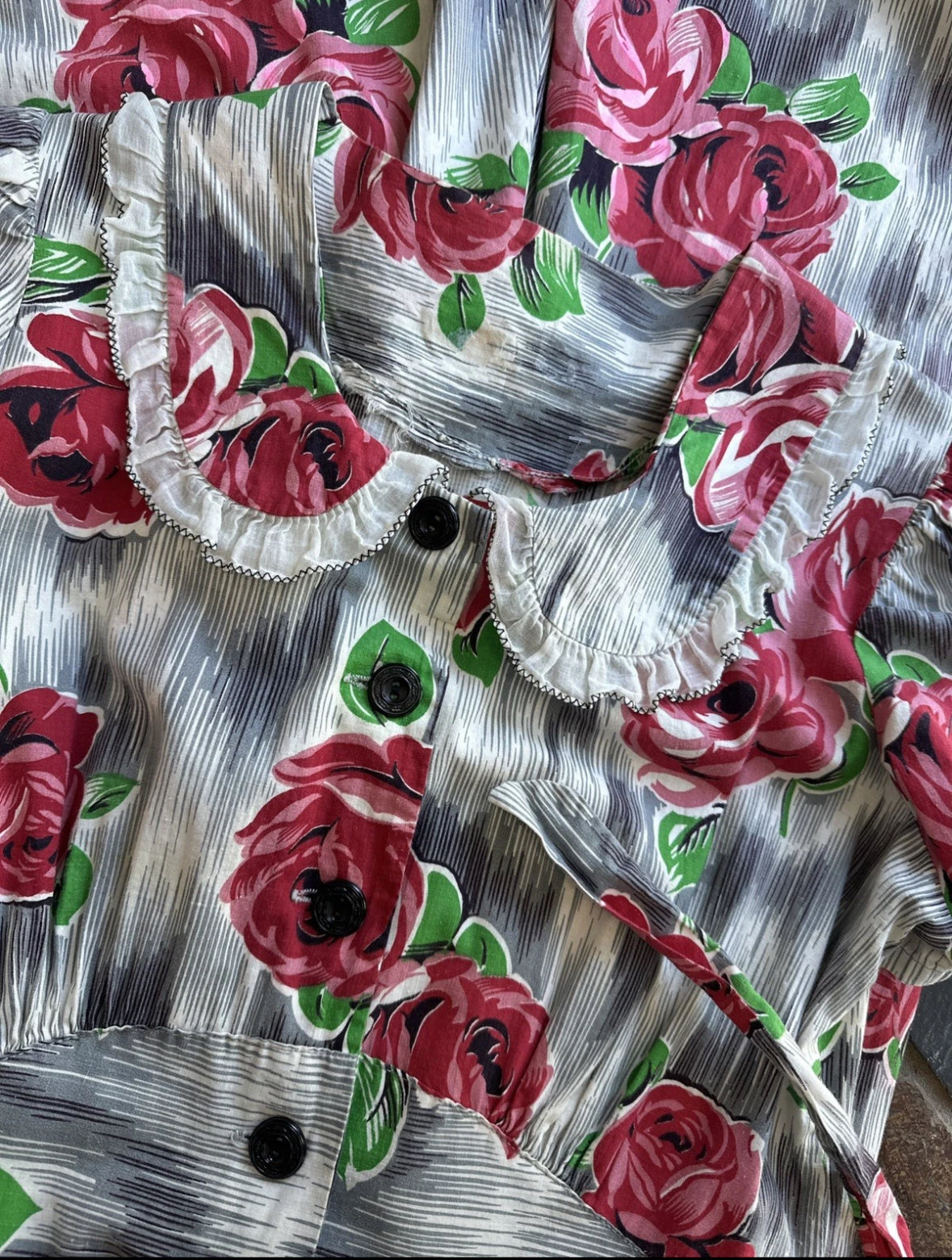 40s rose print button front dress