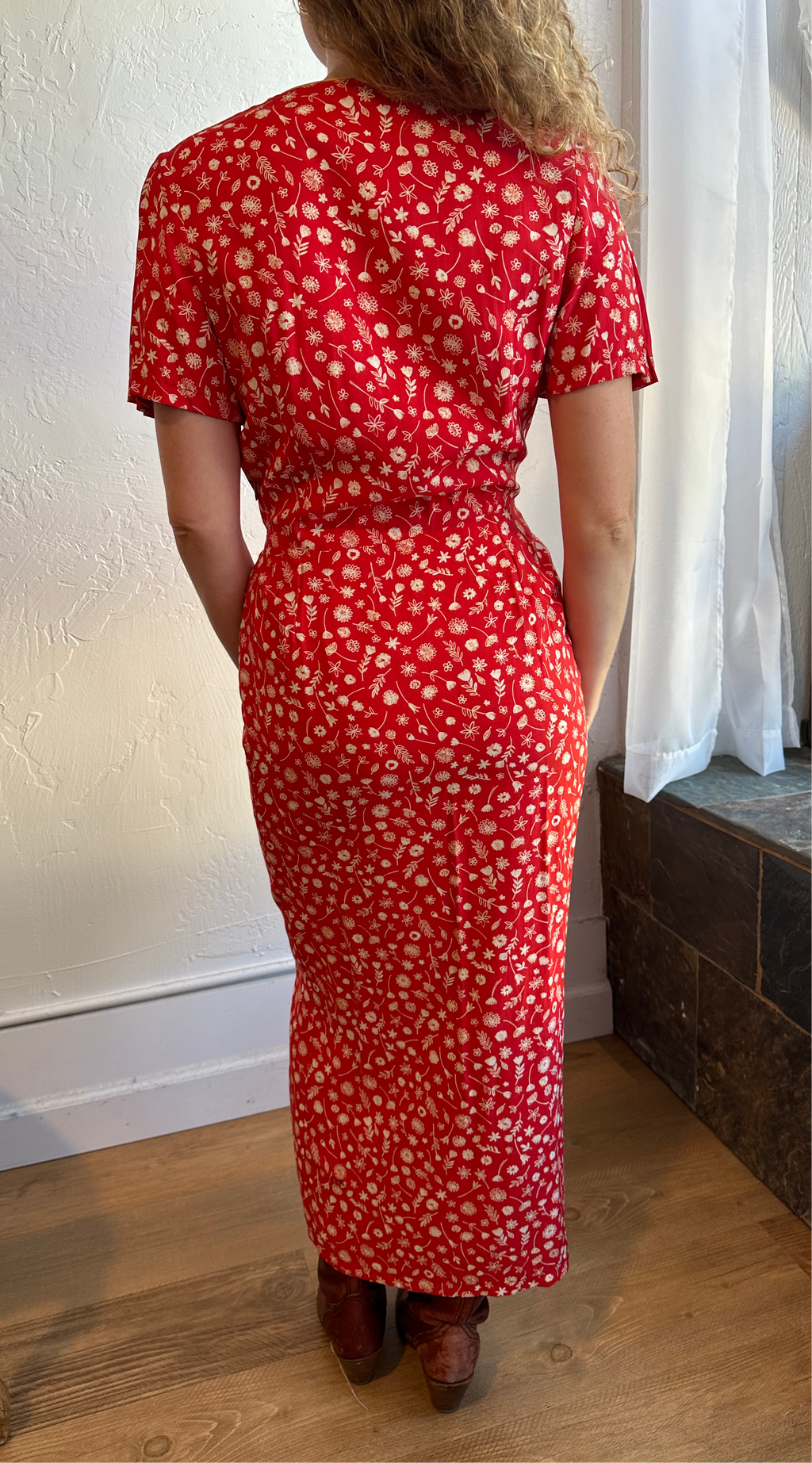 Abacus red floral s/s dress