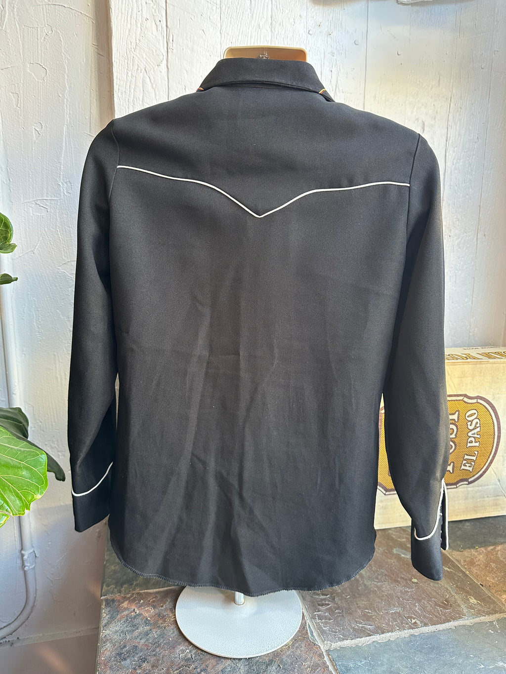 H bar C black western pearl snap