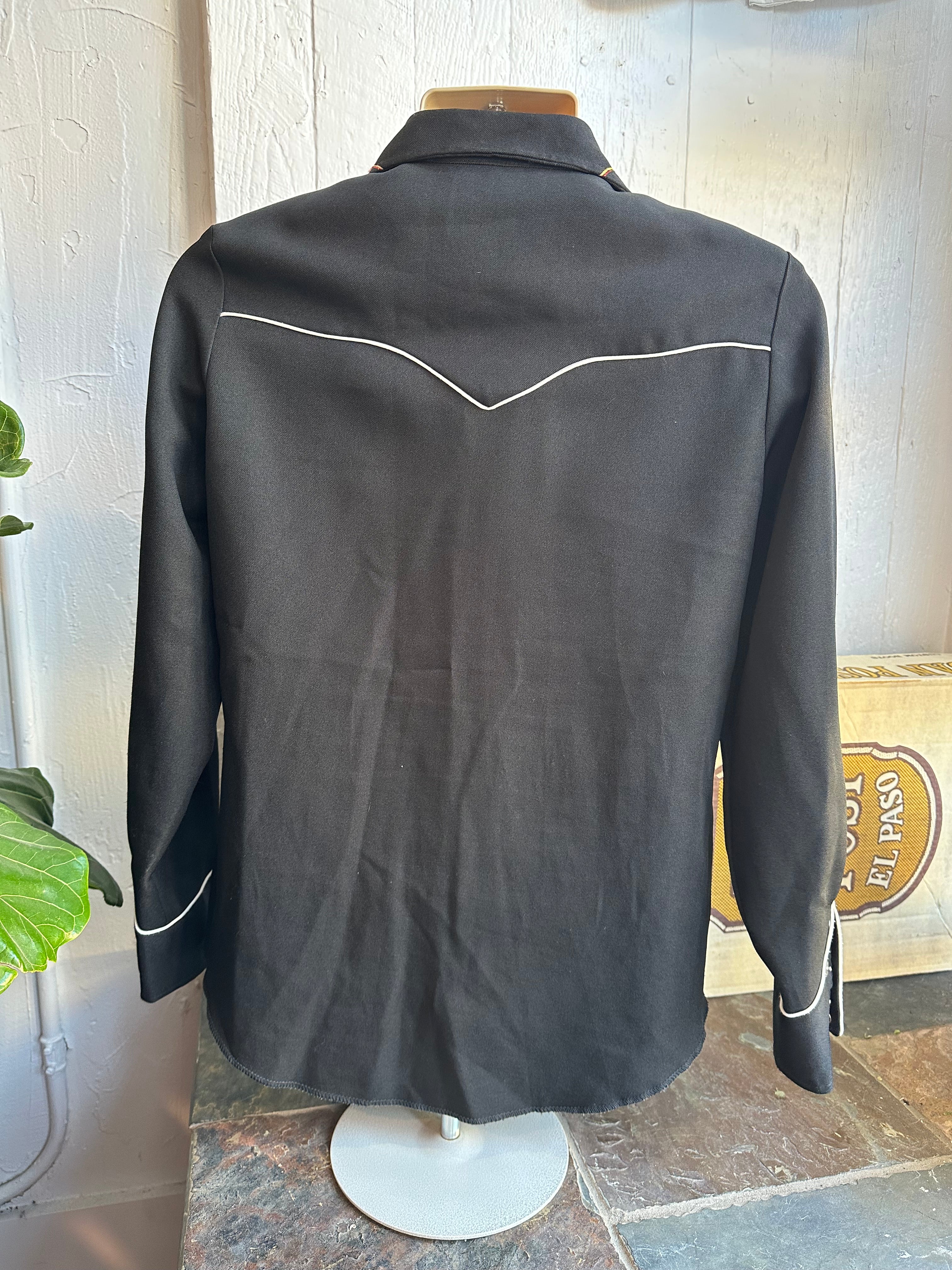 H bar C black western pearl snap